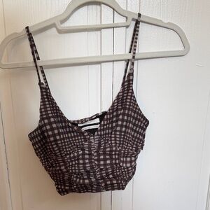Urban Outfitters Plaid Ruched Cropped Cami - Brown & Cream
